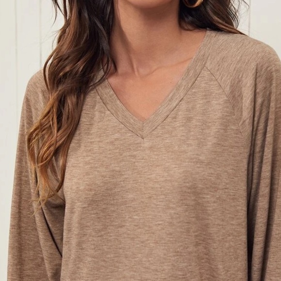 Marled V-neck Long Sleeve Tan Dress - Picture 5 of 5